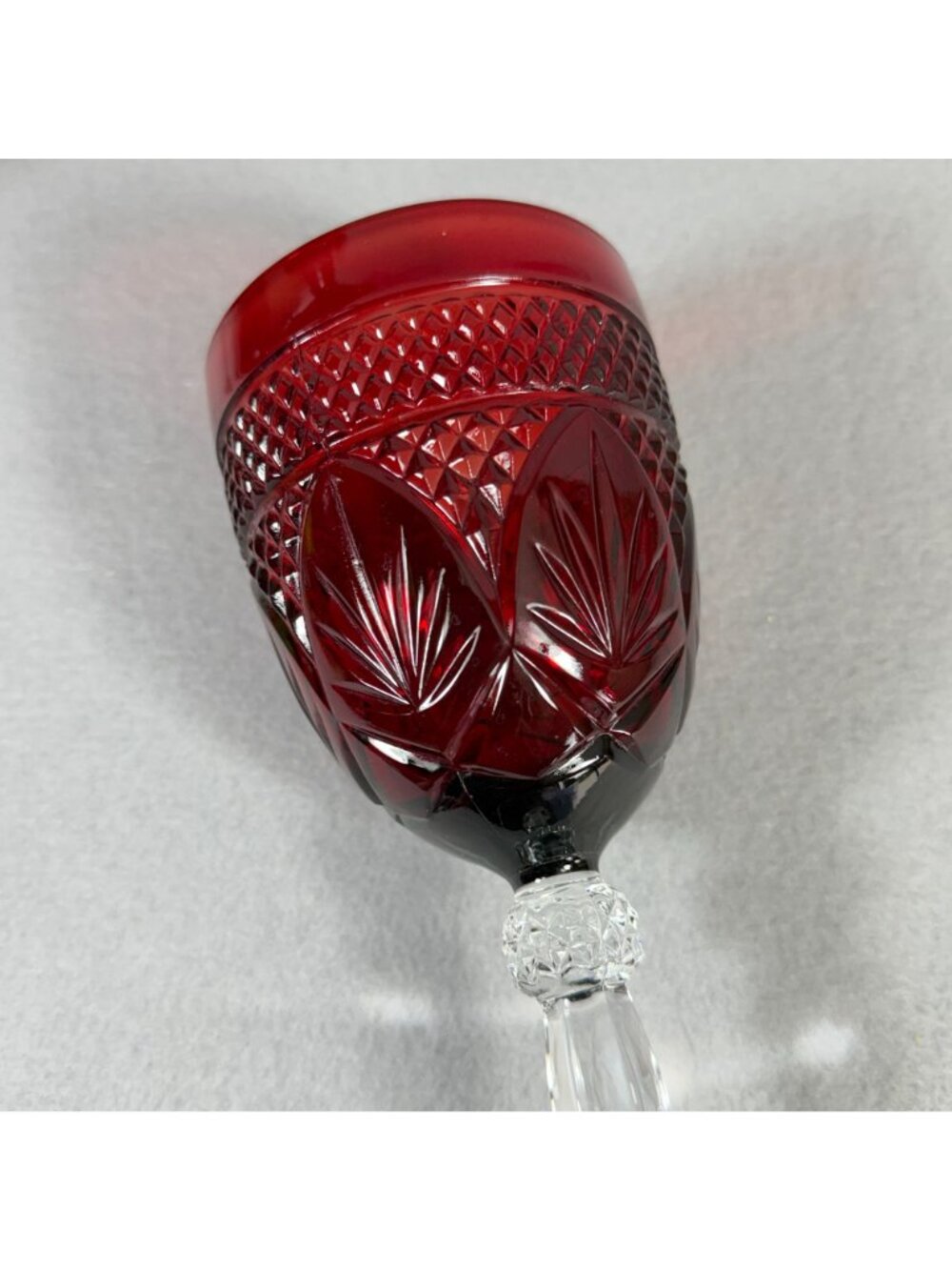 Vintage Ruby Cut to Clear Crystal Goblets Set of 4 Clear Stem Wine Glasses 8.25" - Picture 6 of 9